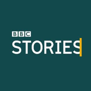 Bbc stories logo on a green background, empowering.